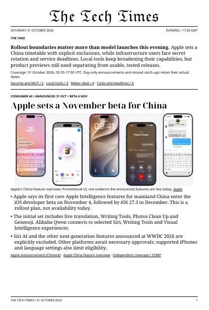 First page of The Tech Times, 31 October 2026, Evening edition